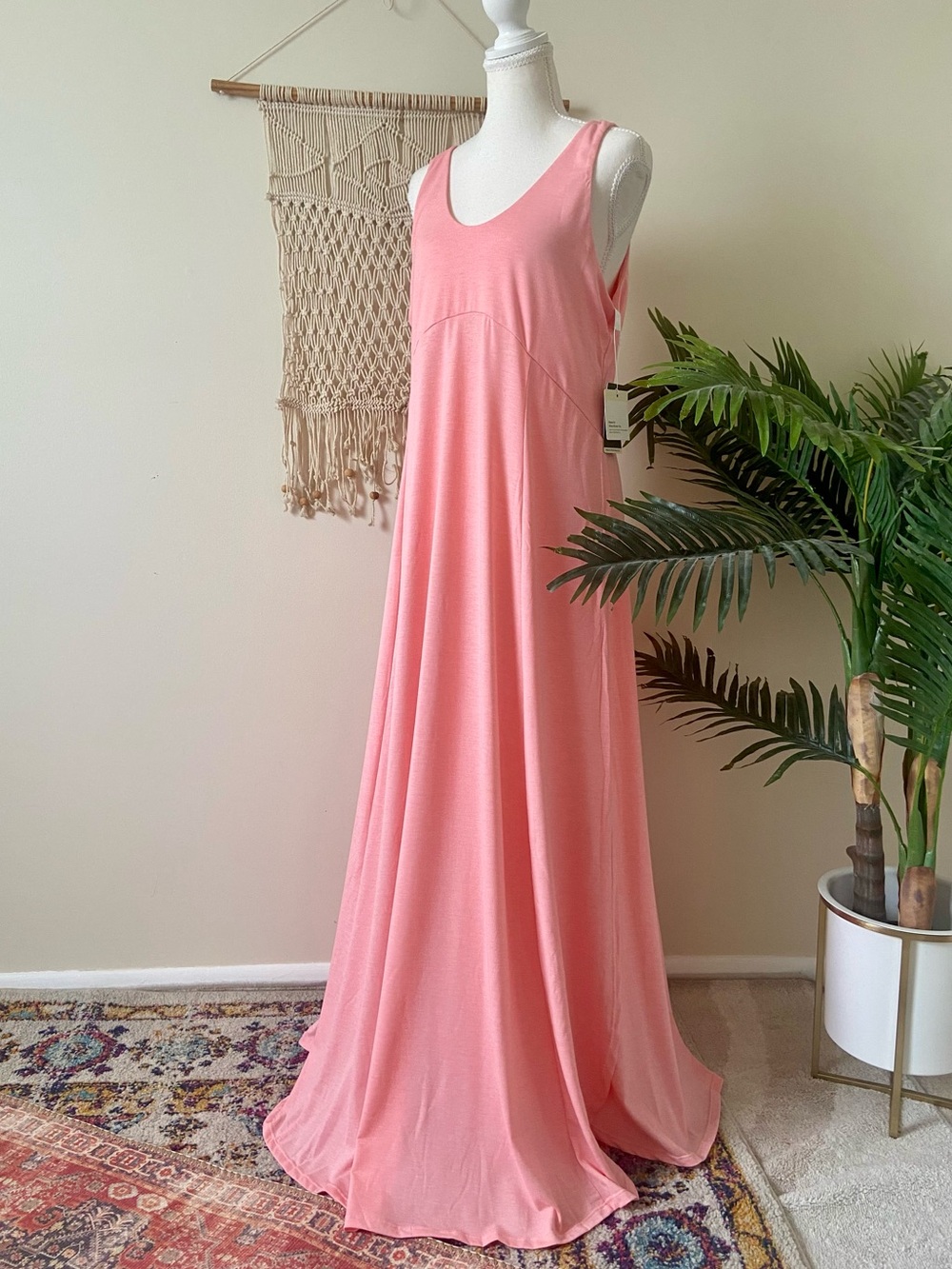 Halara Maxi Dress NWT Large Pink Slit U Neck Athleisure Summer Breezy Vacation